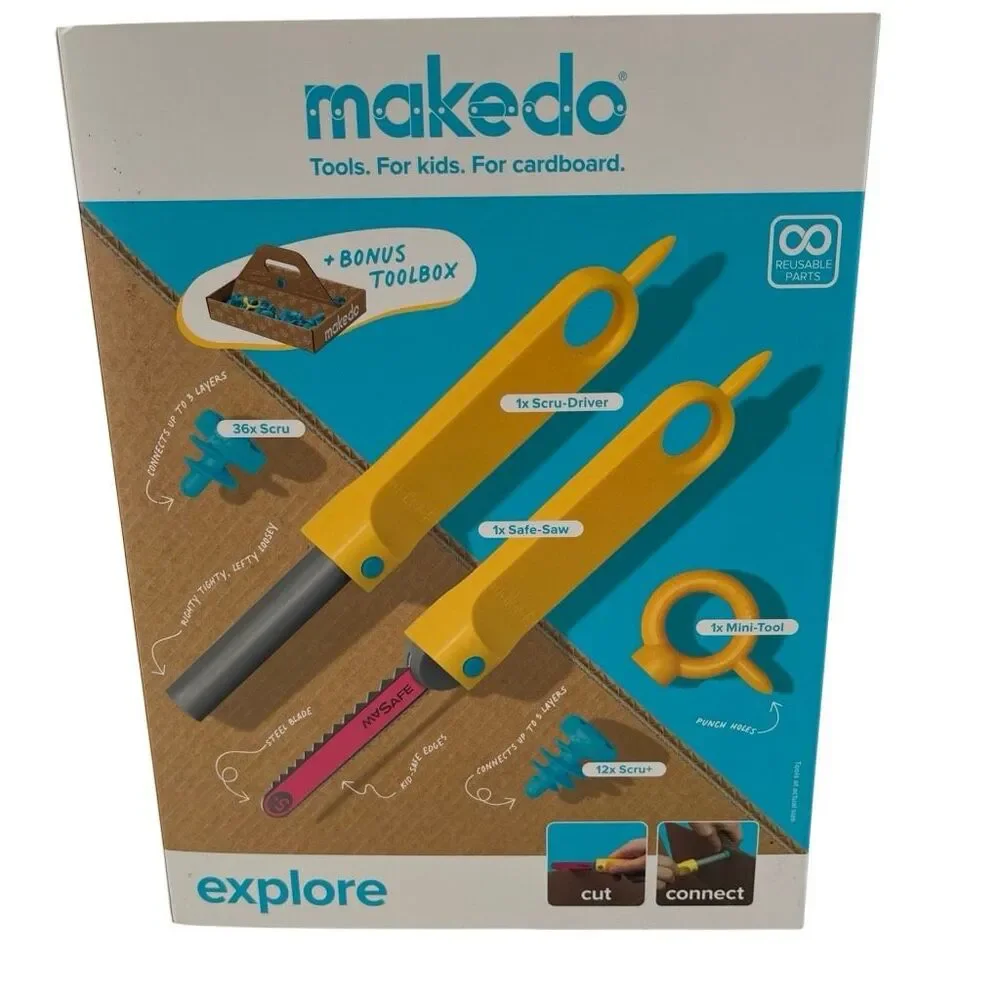 Makedo Explore 50-Piece Cardboard Construction Tool Set Kids STEM Toy NIB